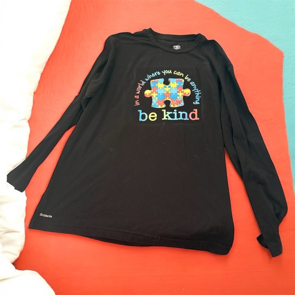 Autism Athletic Works Black 'Be Kind' Long Sleeve Tee MEDIUM handcrafted
